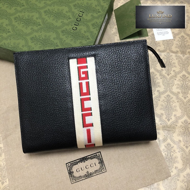구찌 로고 스트라이프 파우치 클러치백 475316