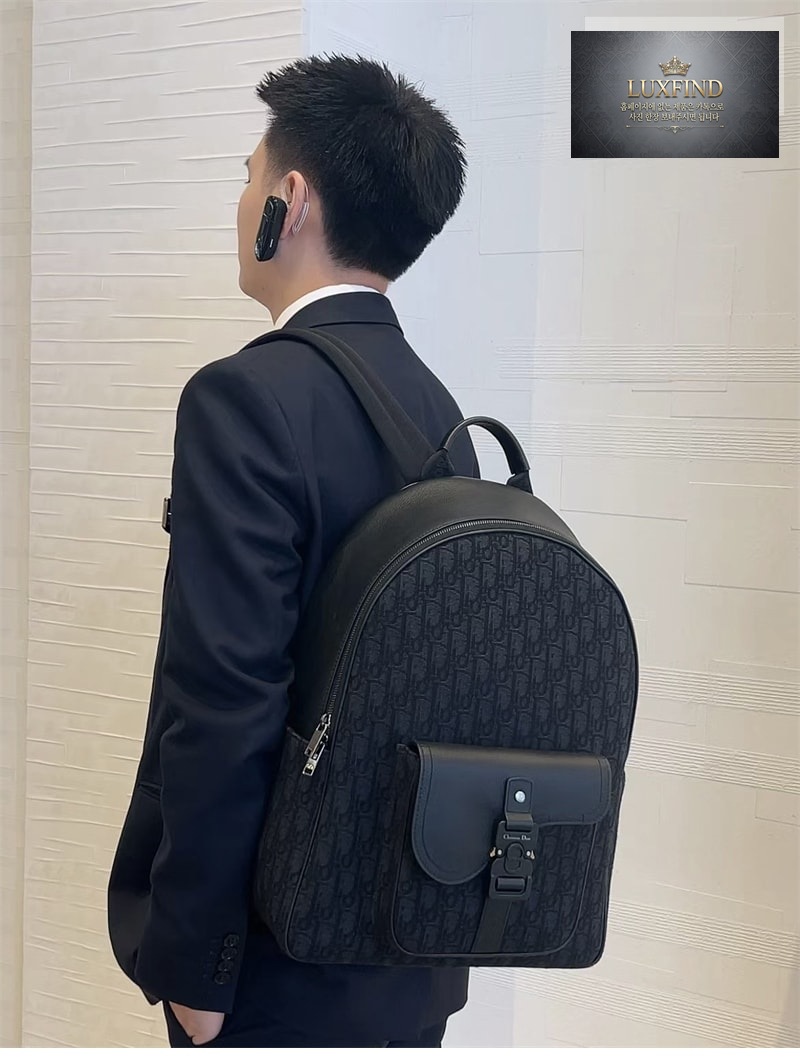 디올 새들 지퍼 백팩 오블리크 자카드