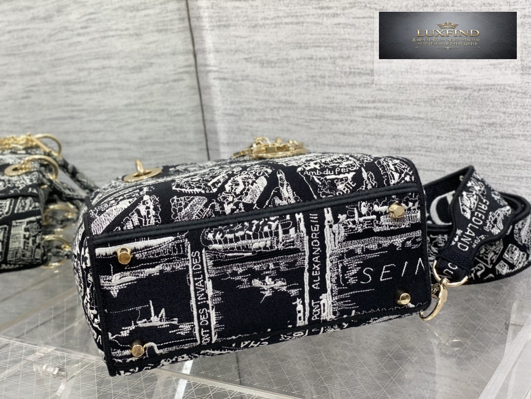 디올 블랙 화이트 Plan de Paris 레이디 D-LITE 미디엄 백 24*20*11CM
