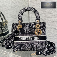 디올 블랙 화이트 Plan de Paris 레이디 D-LITE 미디엄 백 24*20*11CM