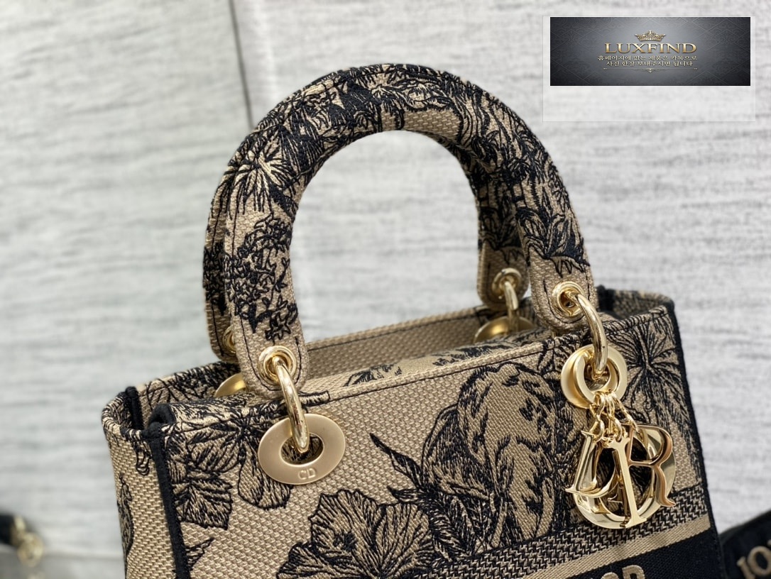 디올 베이지 멀티컬러 Toile de Jouy 레이디 D-LITE 미디엄 백 24*20*11CM