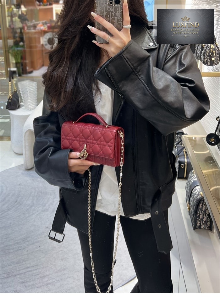 디올 미스 디올 미니 체인백 체리 레드 까나쥬