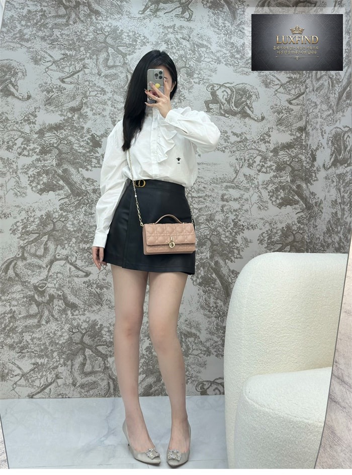디올 미스 디올 미니 체인백 로제 데 벤츠 까나쥬