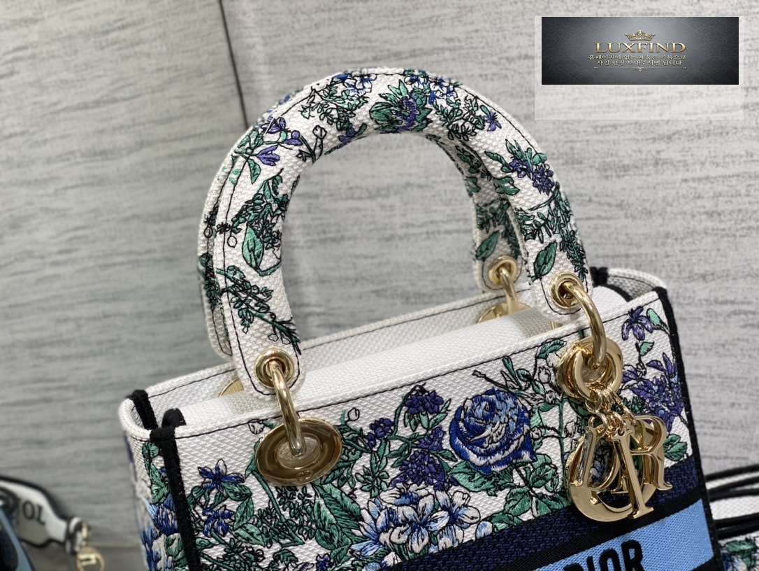 디올 멀티컬러 Toile de Jouy 레이디 D-LITE 미디엄 백 24*20*11CM