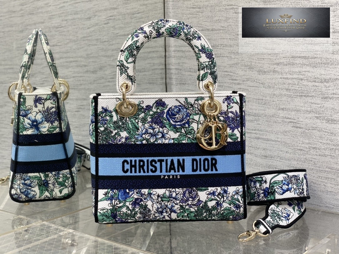 디올 멀티컬러 Toile de Jouy 레이디 D-LITE 미디엄 백 24*20*11CM