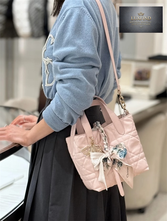 디올 뚜주흐 스몰 버티컬 토트백 페일 핑크 매크로까나쥬