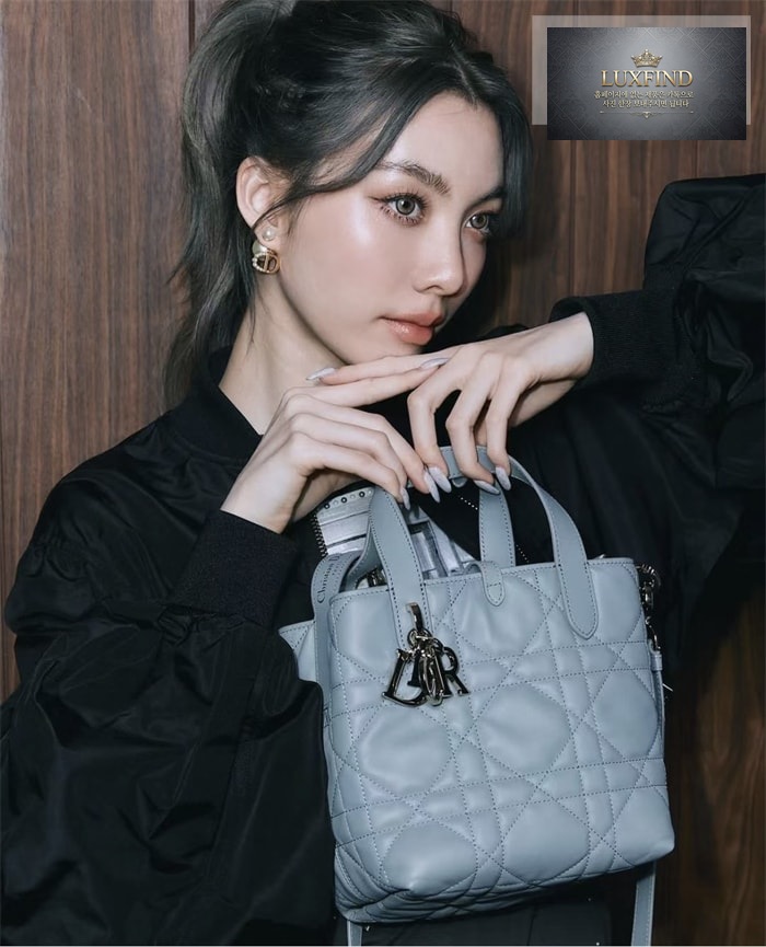 디올 뚜주흐 스몰 버티컬 토트백 스톤 그레이 매크로까나쥬
