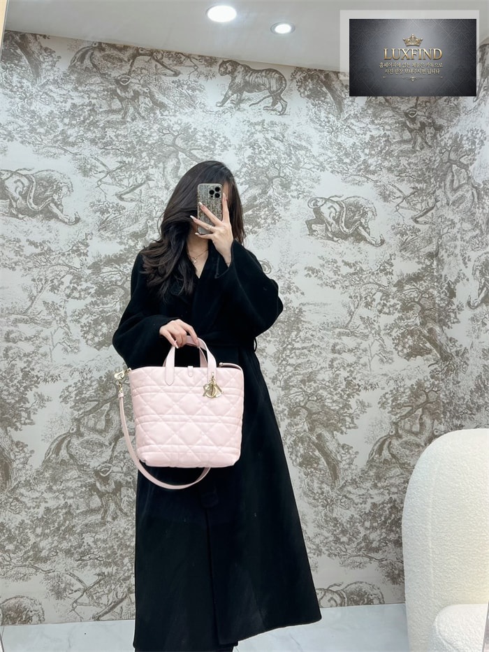 디올 뚜주흐 미디엄 버티컬 토트백 페일 핑크 매크로까나쥬