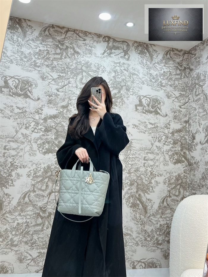 디올 뚜주흐 미디엄 버티컬 토트백 스톤 그레이 매크로까나쥬