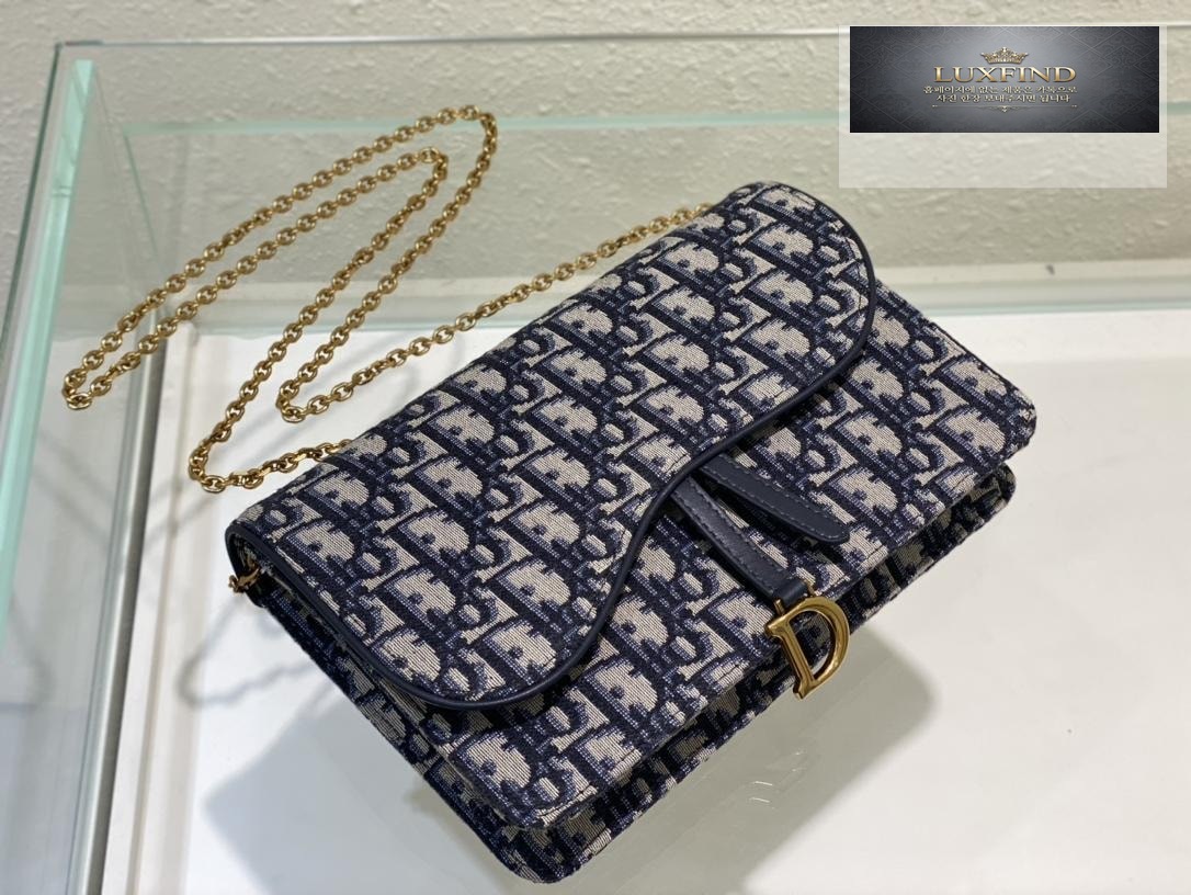 Dior Saddle Pouch Blue Oblique Chain