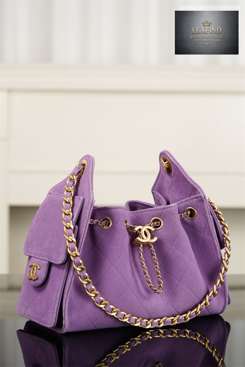 샤넬 26C 25 미니 호보 백 스웨이드 퍼플