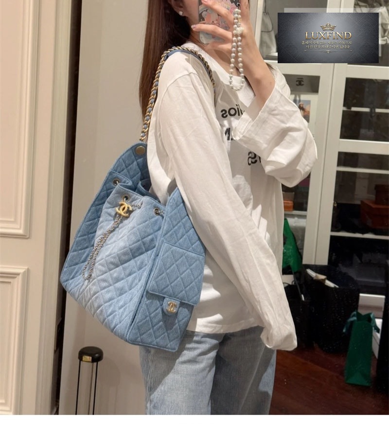 샤넬 25s 클래식 25백 미디엄 워시드 데님 체인 호보 백백