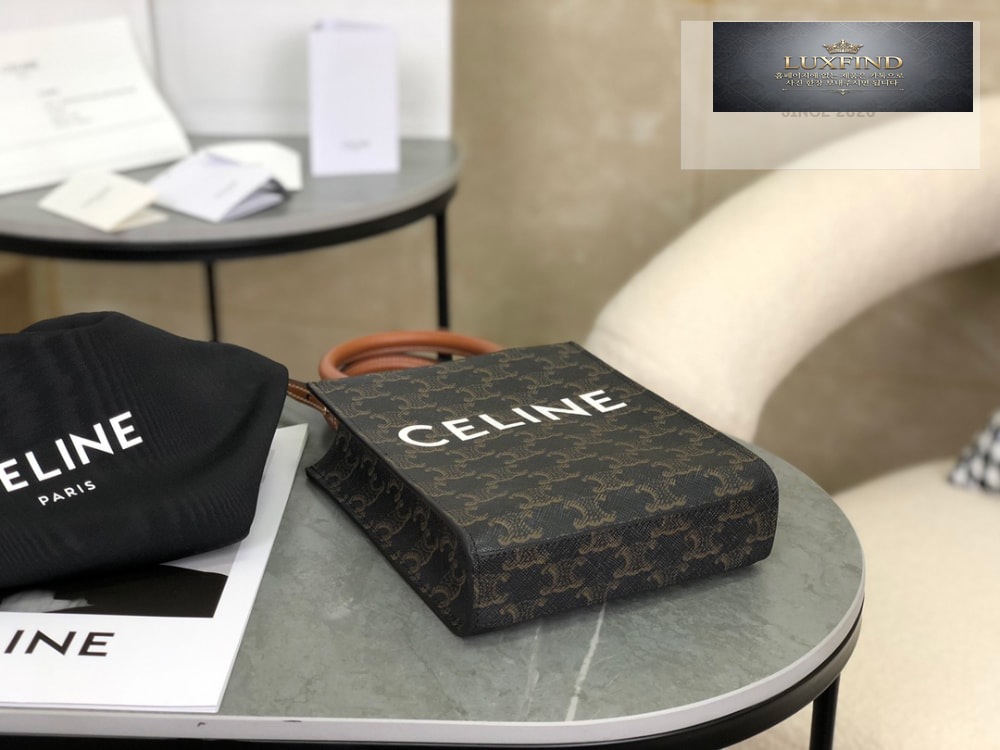 Celine Mini Vertical Cabas In Triomphe Canvas and Calfskin