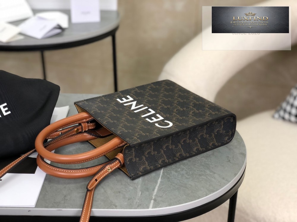 Celine Mini Vertical Cabas In Triomphe Canvas and Calfskin