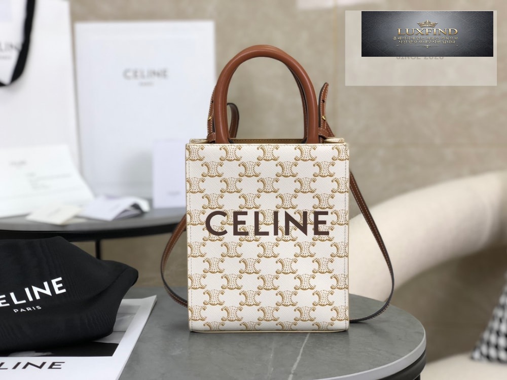 Celine Mini Vertical Cabas In Triomphe Canvas and Calfskin
