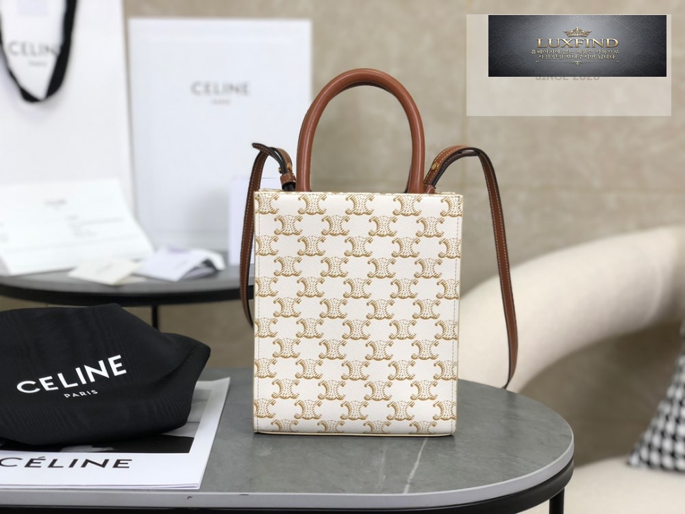 Celine Mini Vertical Cabas In Triomphe Canvas and Calfskin